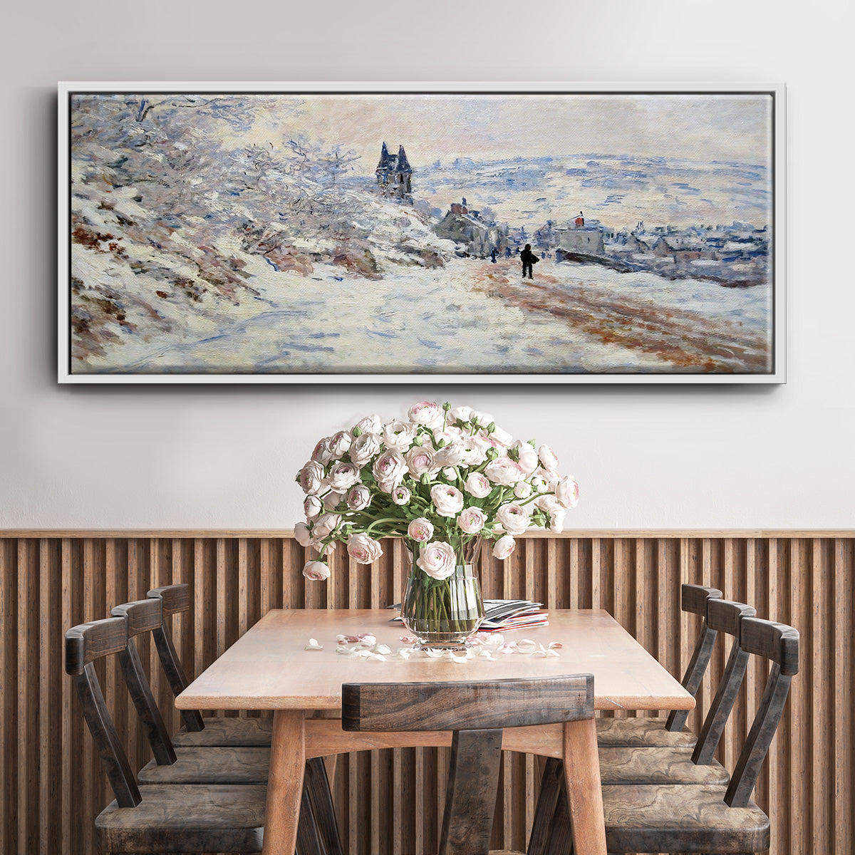 The Road to Vétheuil, Snow Effect, 1879 - Floater Framed Canvas Print