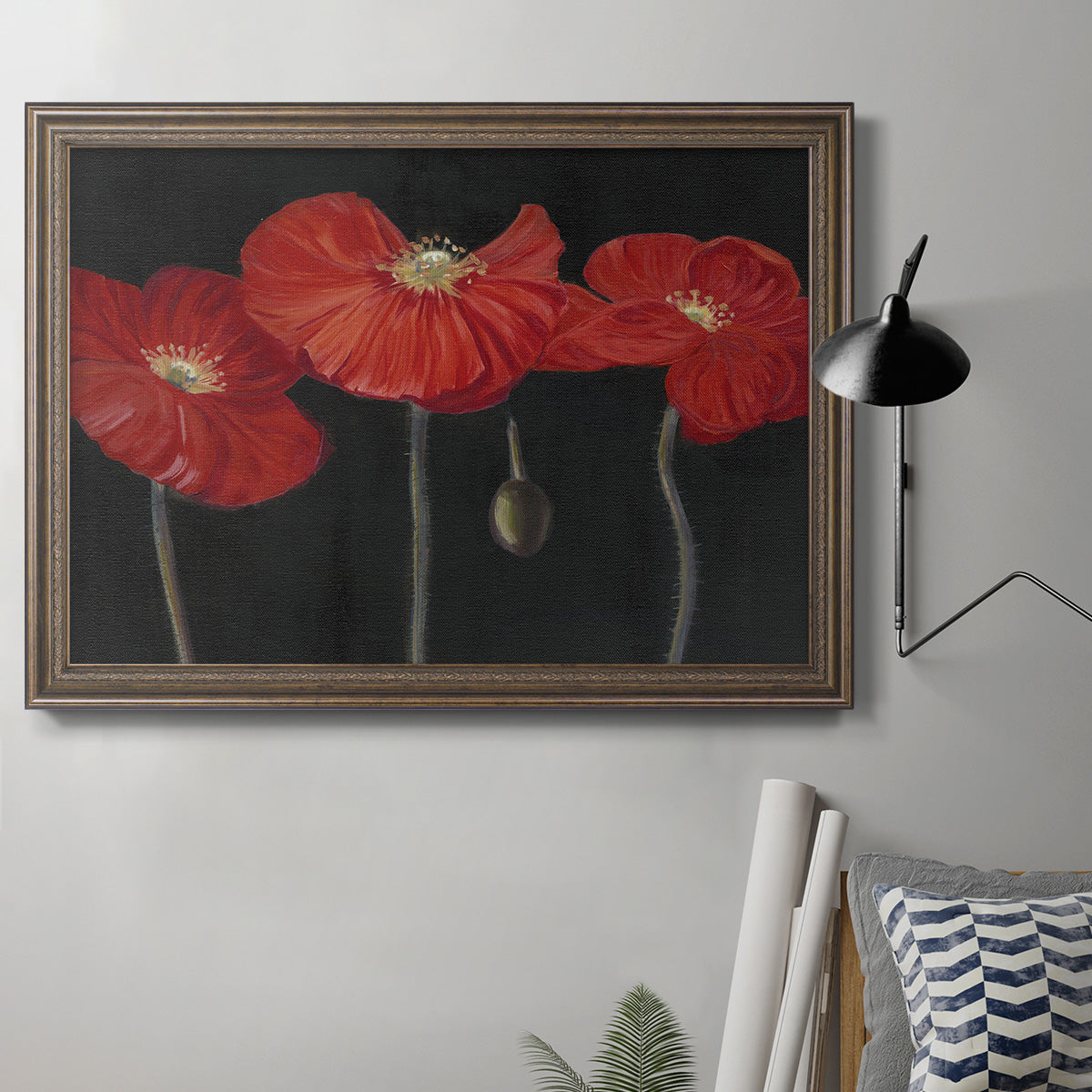 Poppy Trio I Premium Framed Canvas- Ready to Hang