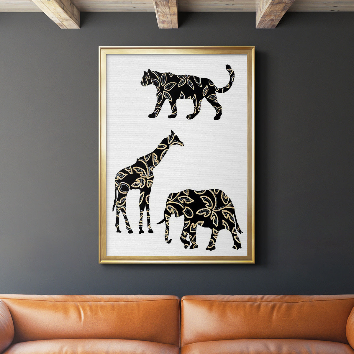 Ornamental Safari Animals III - Modern Framed Canvas Print