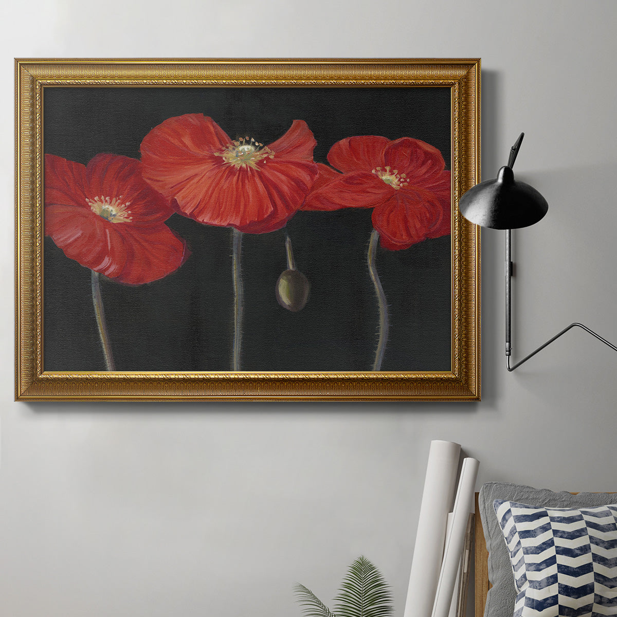 Poppy Trio I Premium Framed Canvas- Ready to Hang