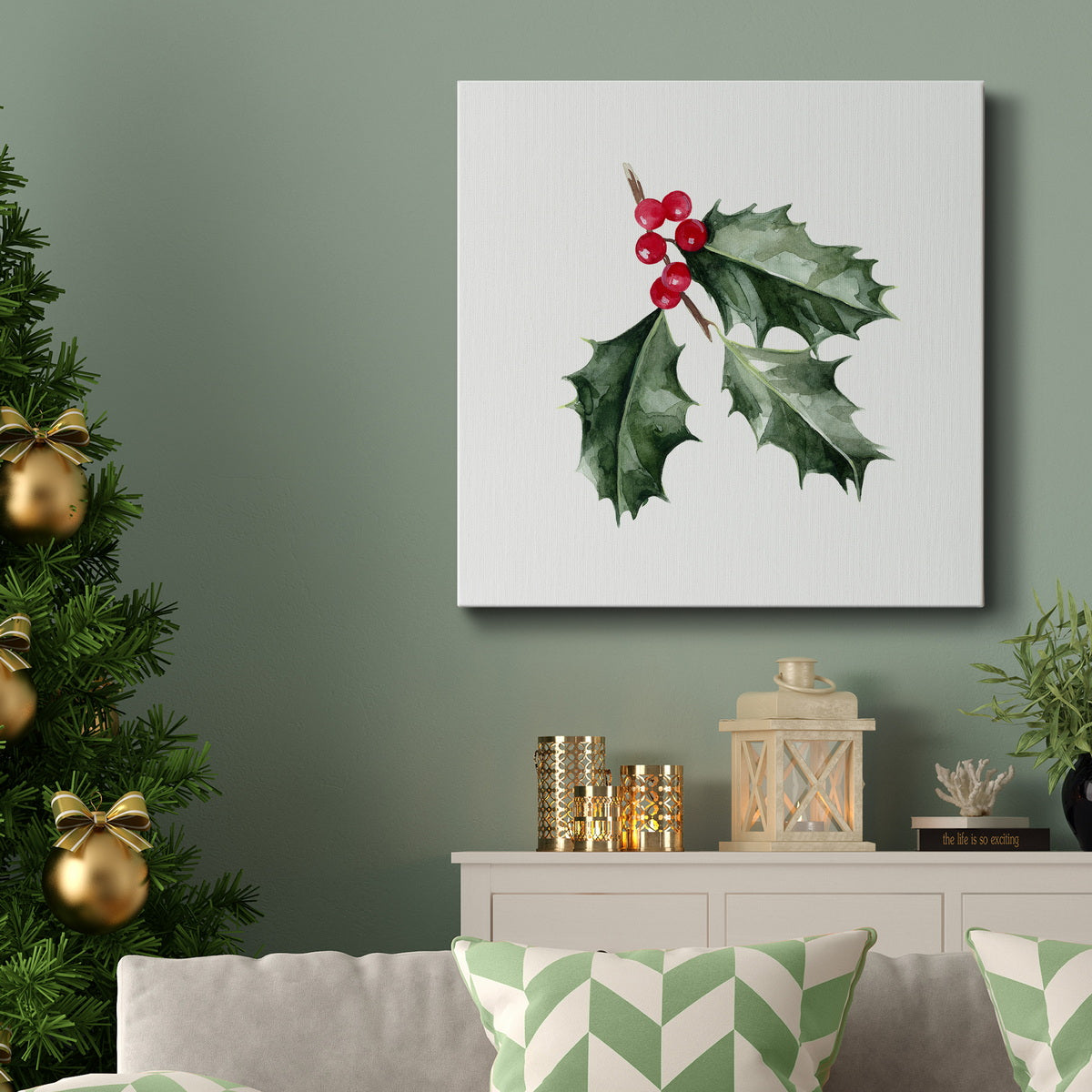 Christmas Holly I-Premium Gallery Wrapped Canvas - Ready to Hang