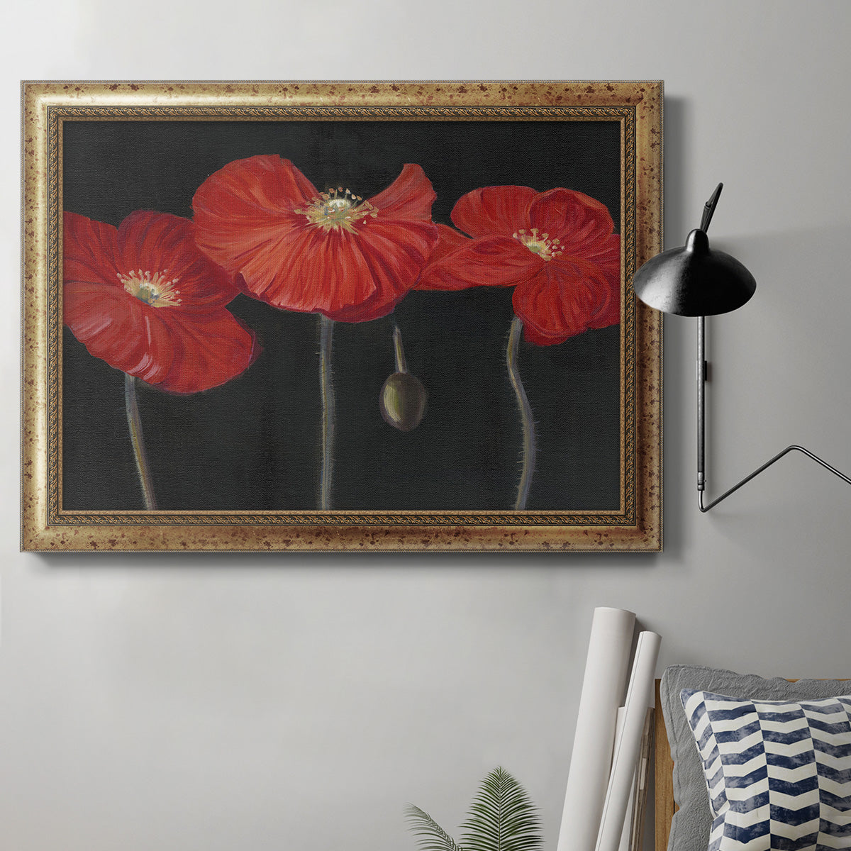 Poppy Trio I Premium Framed Canvas- Ready to Hang