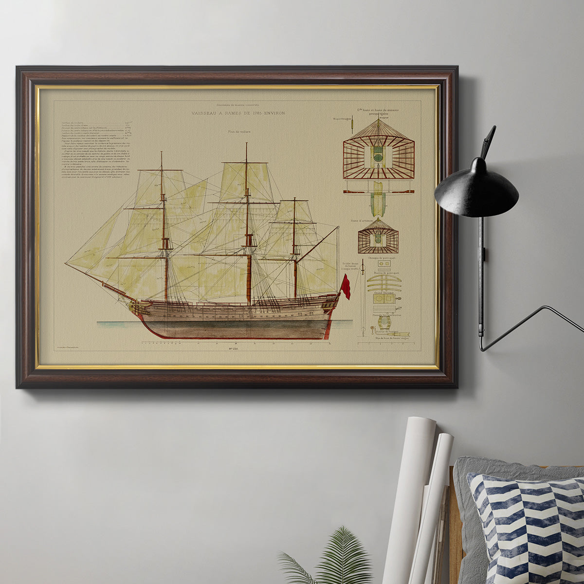 Antique Ship Plan VIII Premium Framed Canvas- Ready to Hang