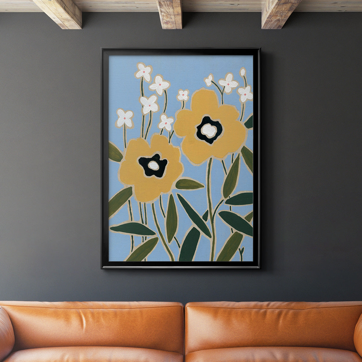 Woodblock Floral II - Modern Framed Canvas Print