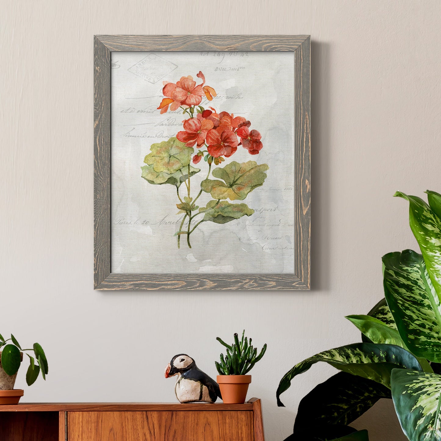 Linen Geranium - Premium Canvas Framed in Barnwood - Ready to Hang