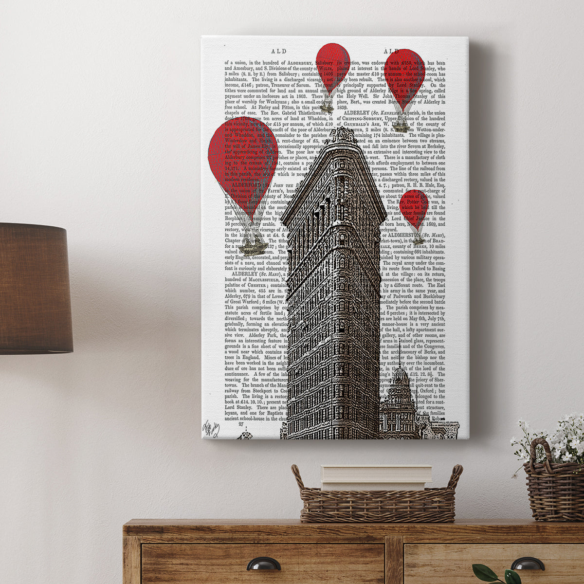 Flat Iron Building and Red Hot Air Balloons - Canvas Art Print