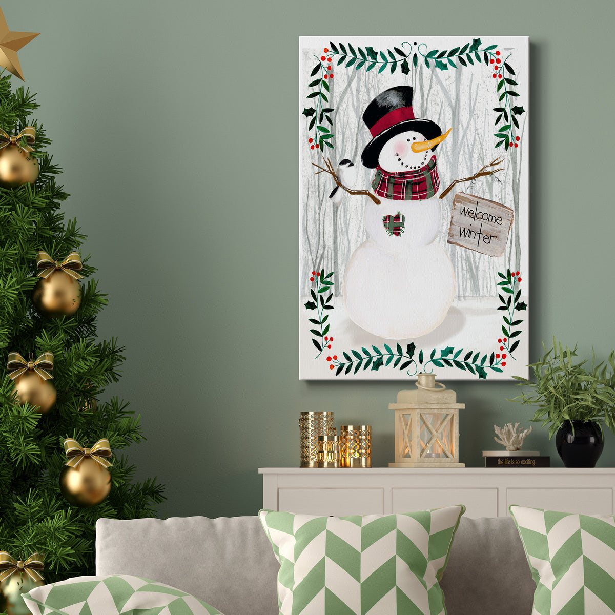 Folk Snowman Forest I Premium Gallery Wrapped Canvas - Ready to Hang