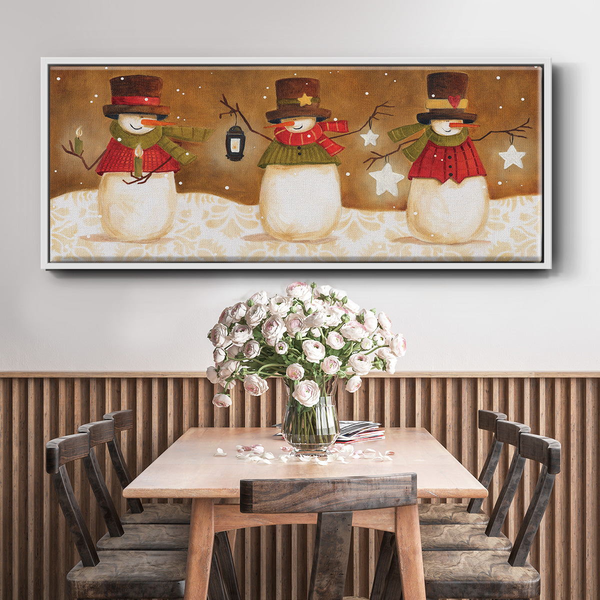 Top Hat Snowmen - Floater Framed Canvas Print