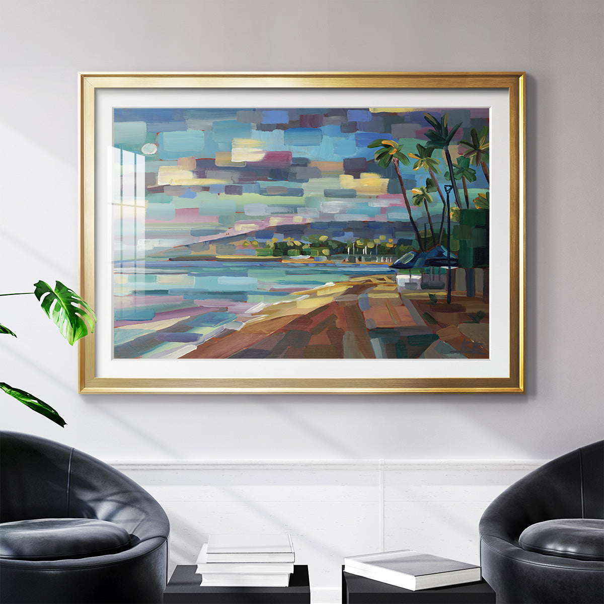Morning Moon Over Waikiki - Modern Framed Art Print