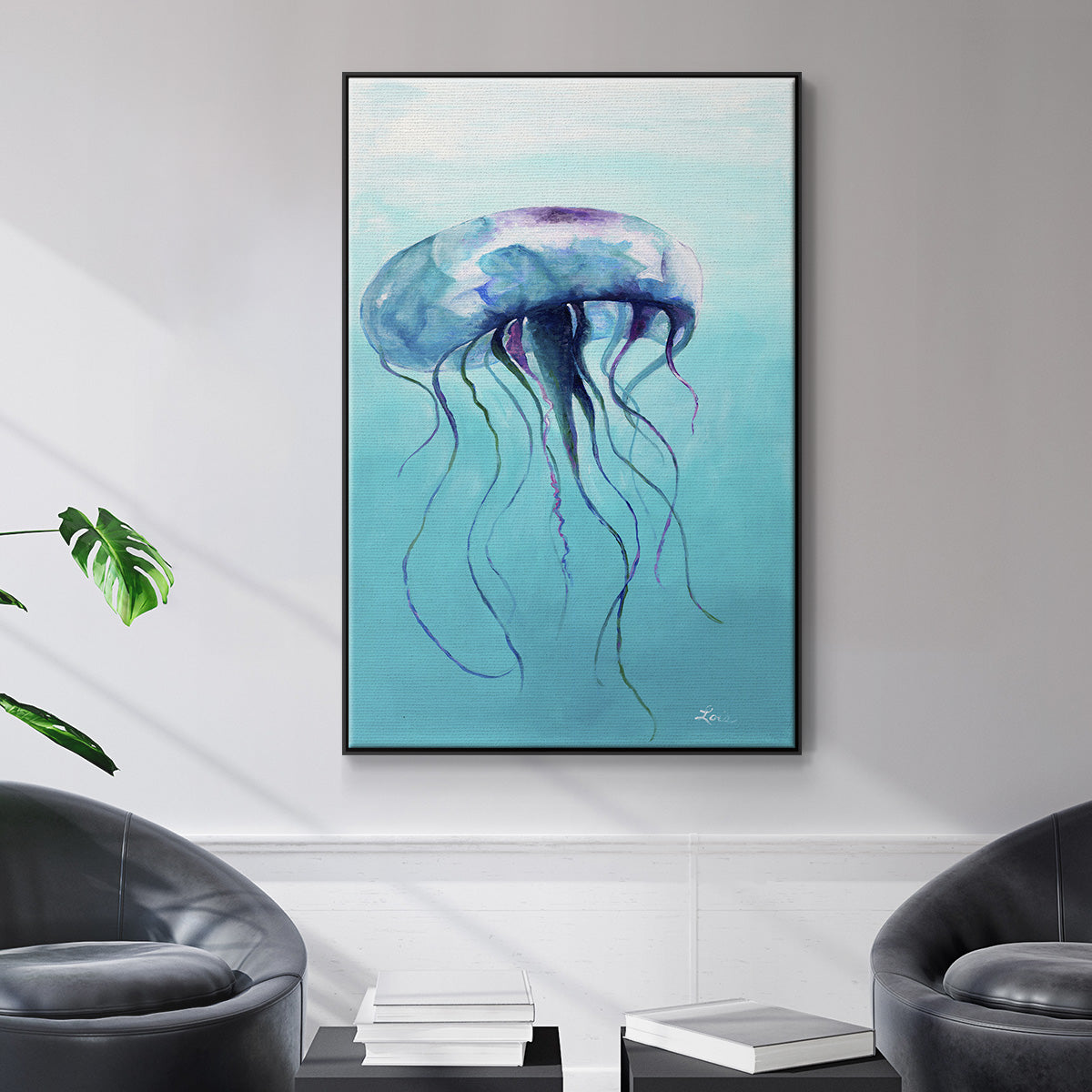 Jelly Fish - Framed Premium Gallery Wrapped Canvas L Frame - Ready to Hang