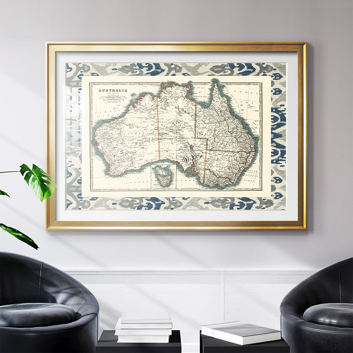 Bordered Map of Australia - Modern Framed Art Print