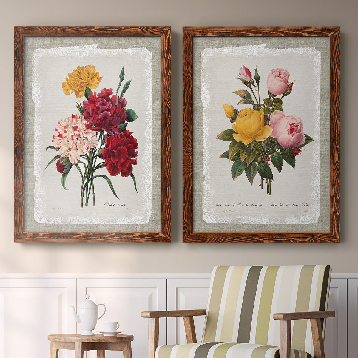 Botanical Bouquet Carnations - Premium Framed Canvas 2 Piece Set - Ready to Hang