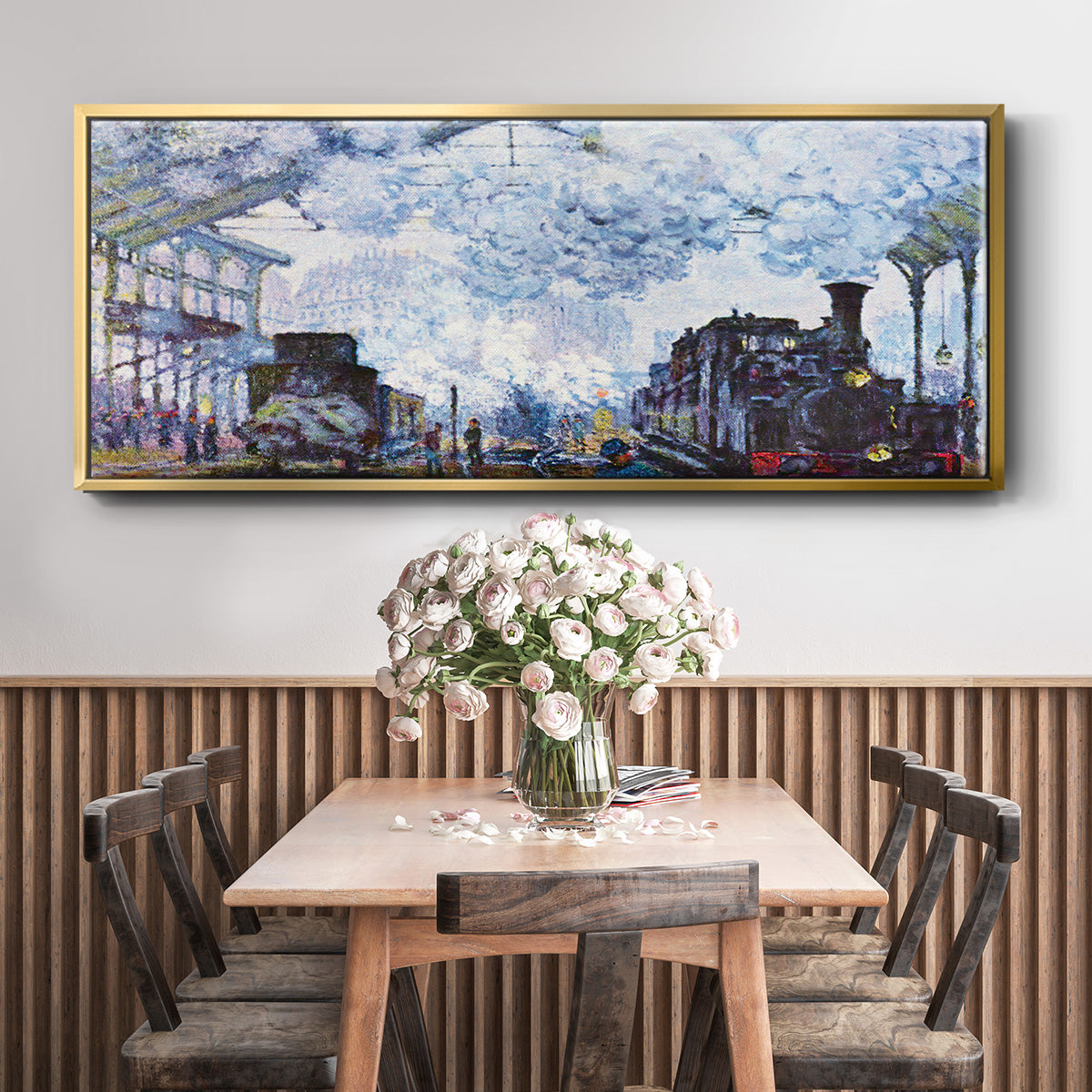 Saint Lazare Station in Paris, Arrival of a Train - Floater Framed Canvas Print