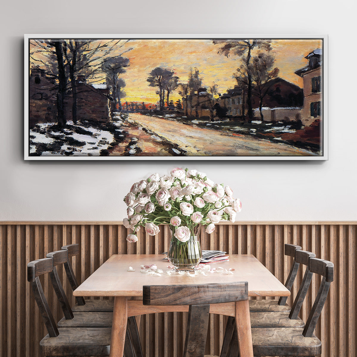 Road at Louveciennes, Melting Snow, Sunset, 1870 - Floater Framed Canvas Print