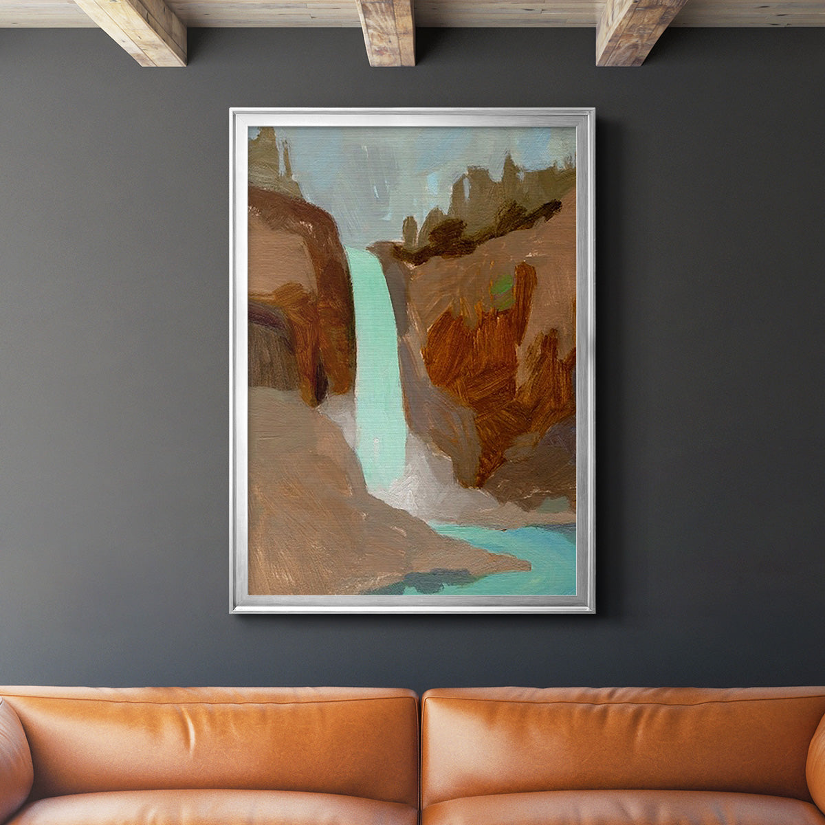 Turquoise Falls I - Modern Framed Canvas Print