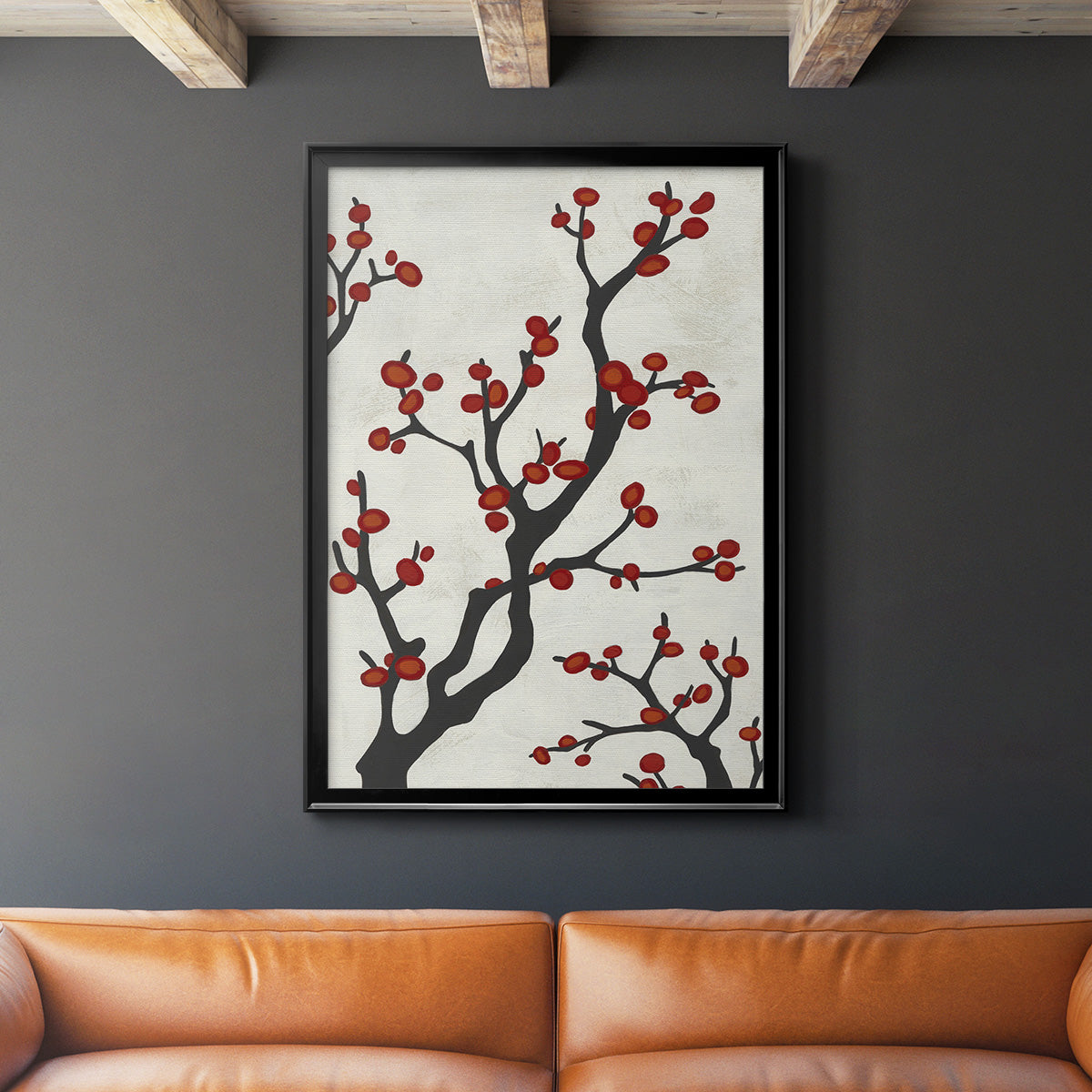 Red Berry Branch I - Modern Framed Canvas Print