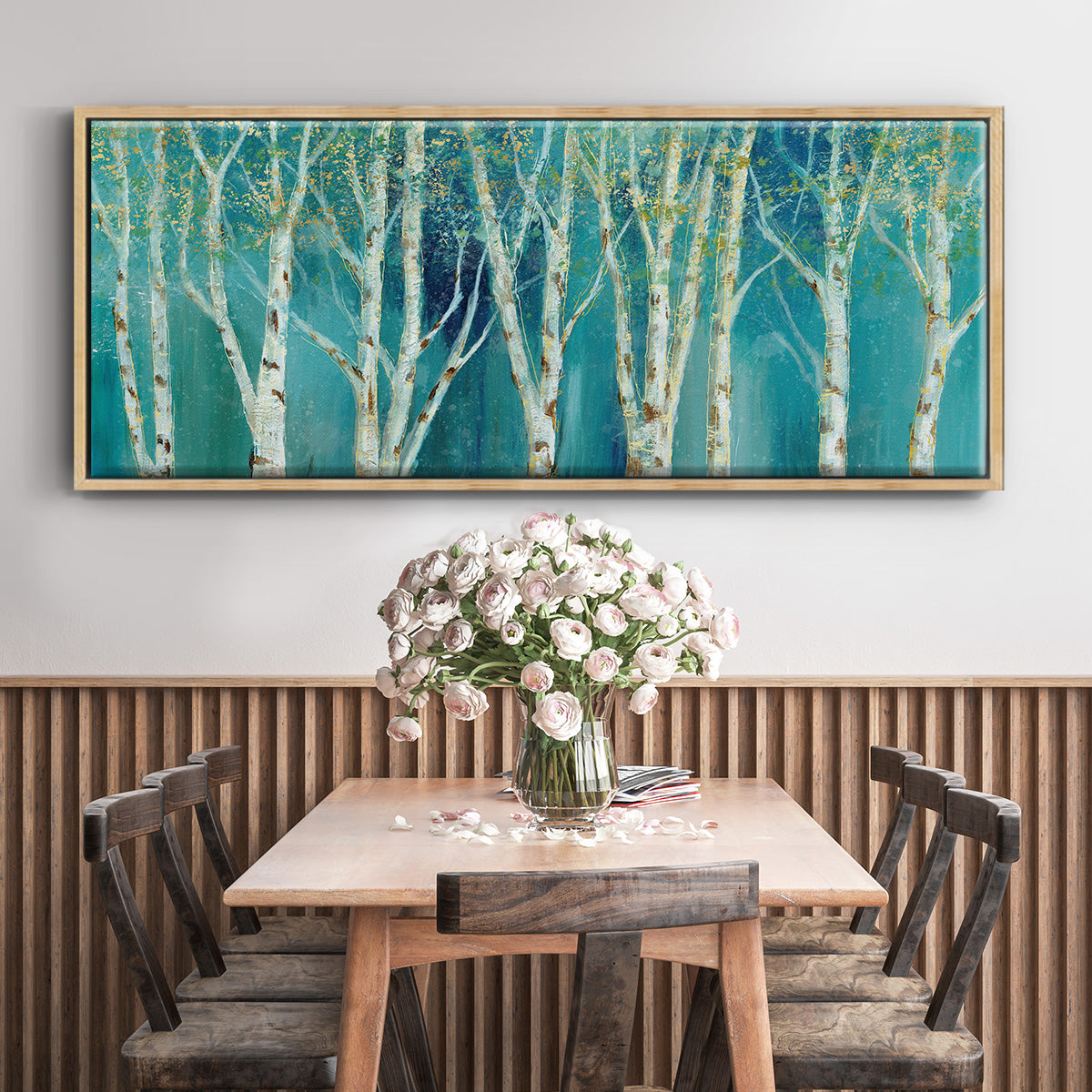 Birch on Blue - Floater Framed Canvas Print