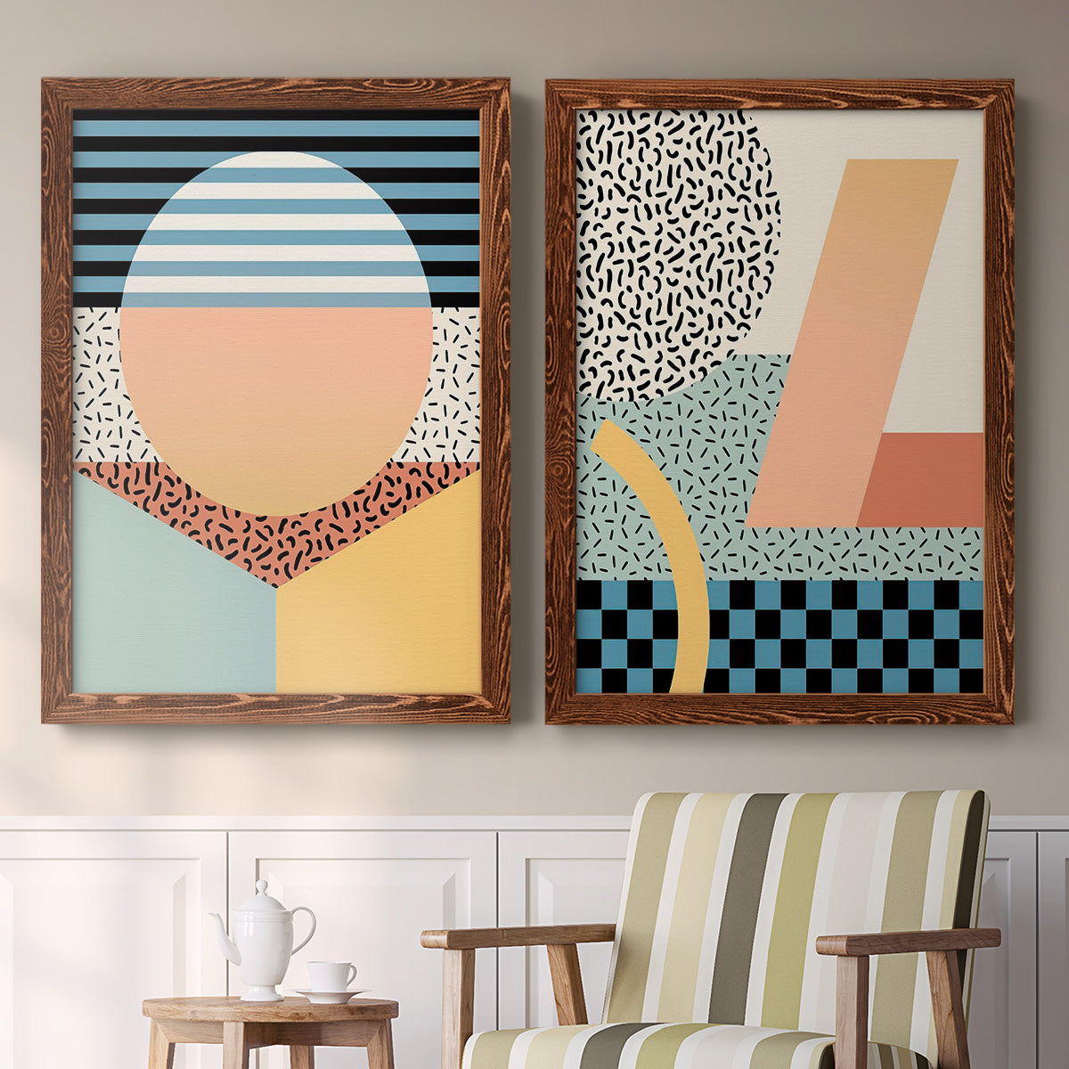 Modern Memphis III - Premium Framed Canvas 2 Piece Set - Ready to Hang