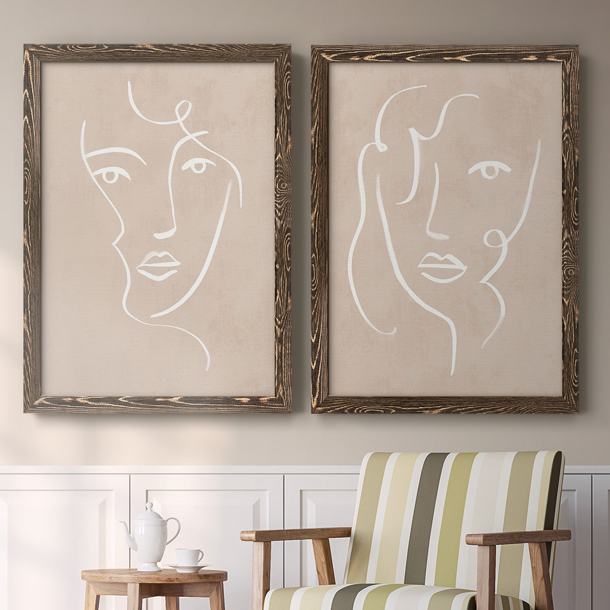 Curly Face I - Premium Framed Canvas 2 Piece Set - Ready to Hang