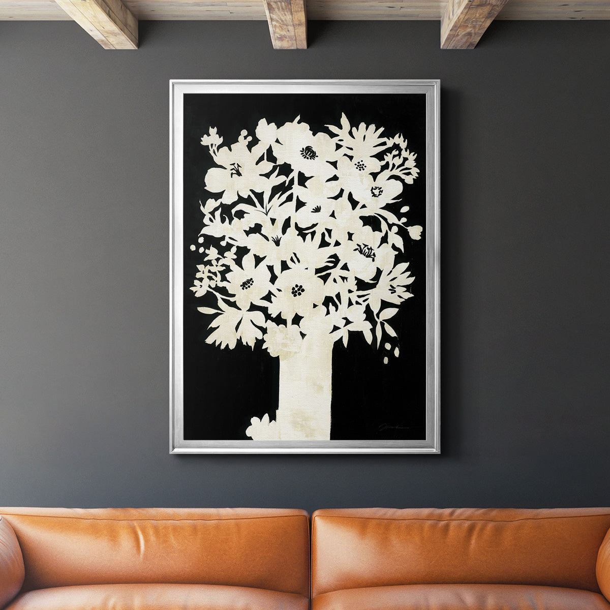 Floral Silhouette - Modern Framed Canvas Print