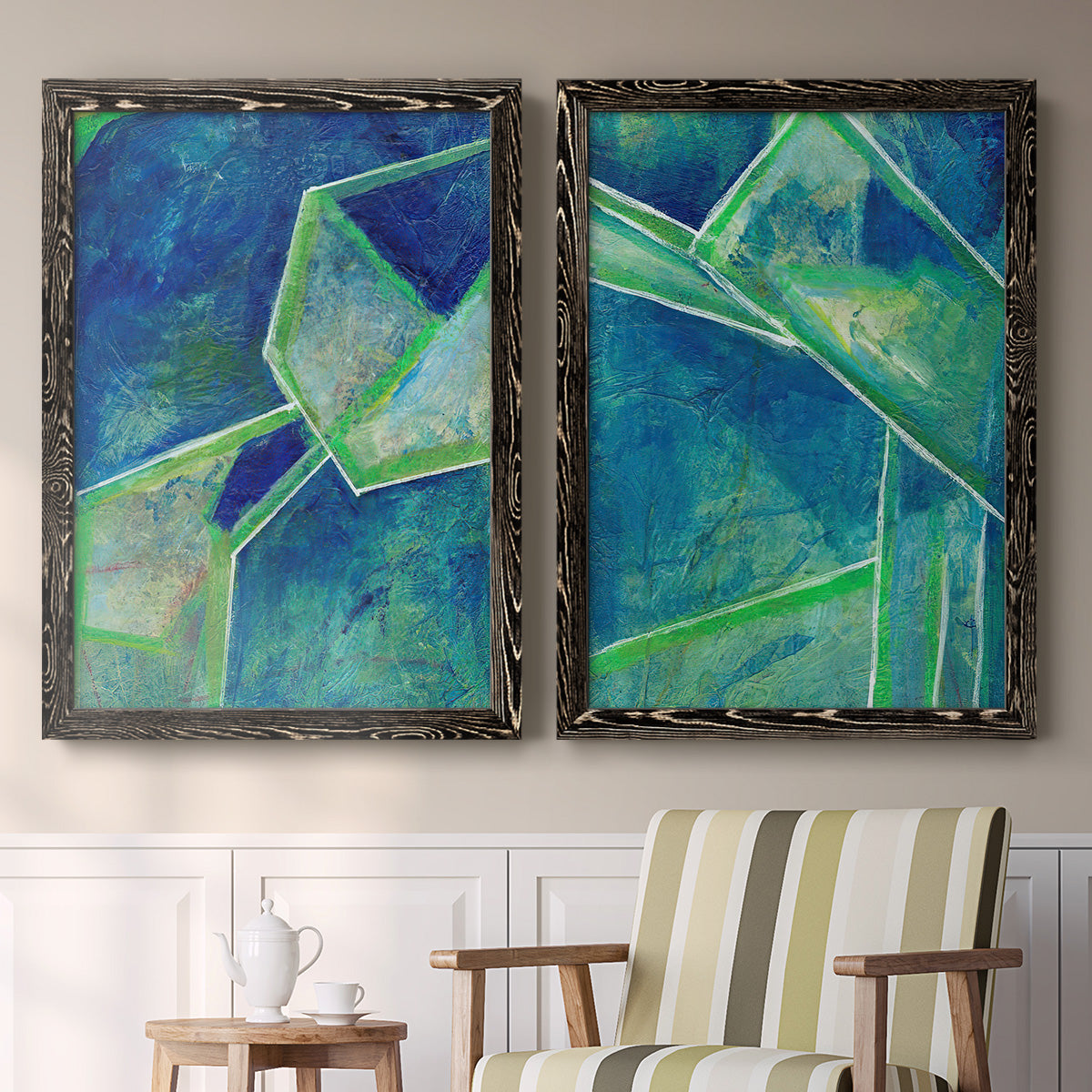 Geometric in Cool III - Premium Framed Canvas 2 Piece Set - Ready to Hang