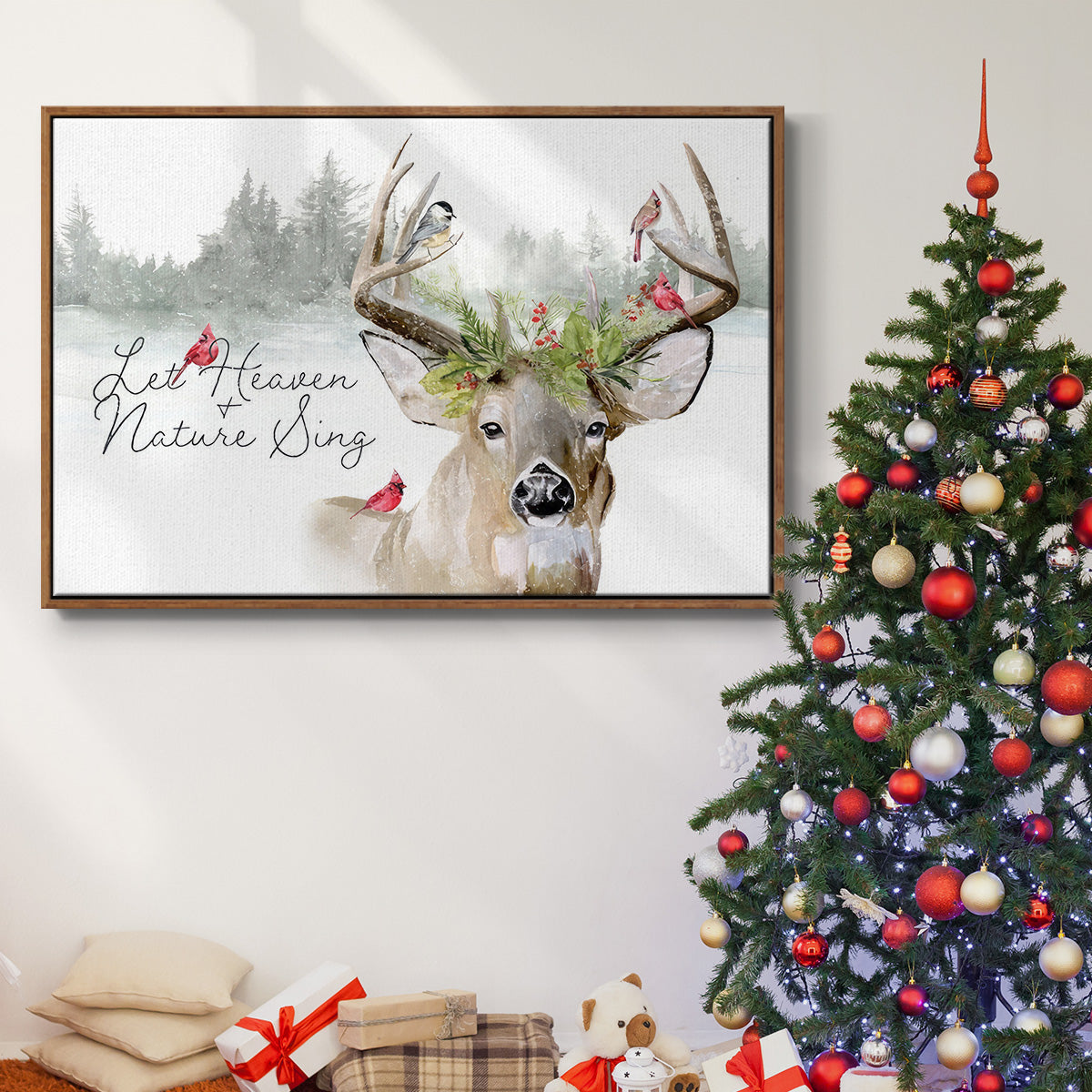 Holiday Deer Collection A - Floater Framed Canvas Print