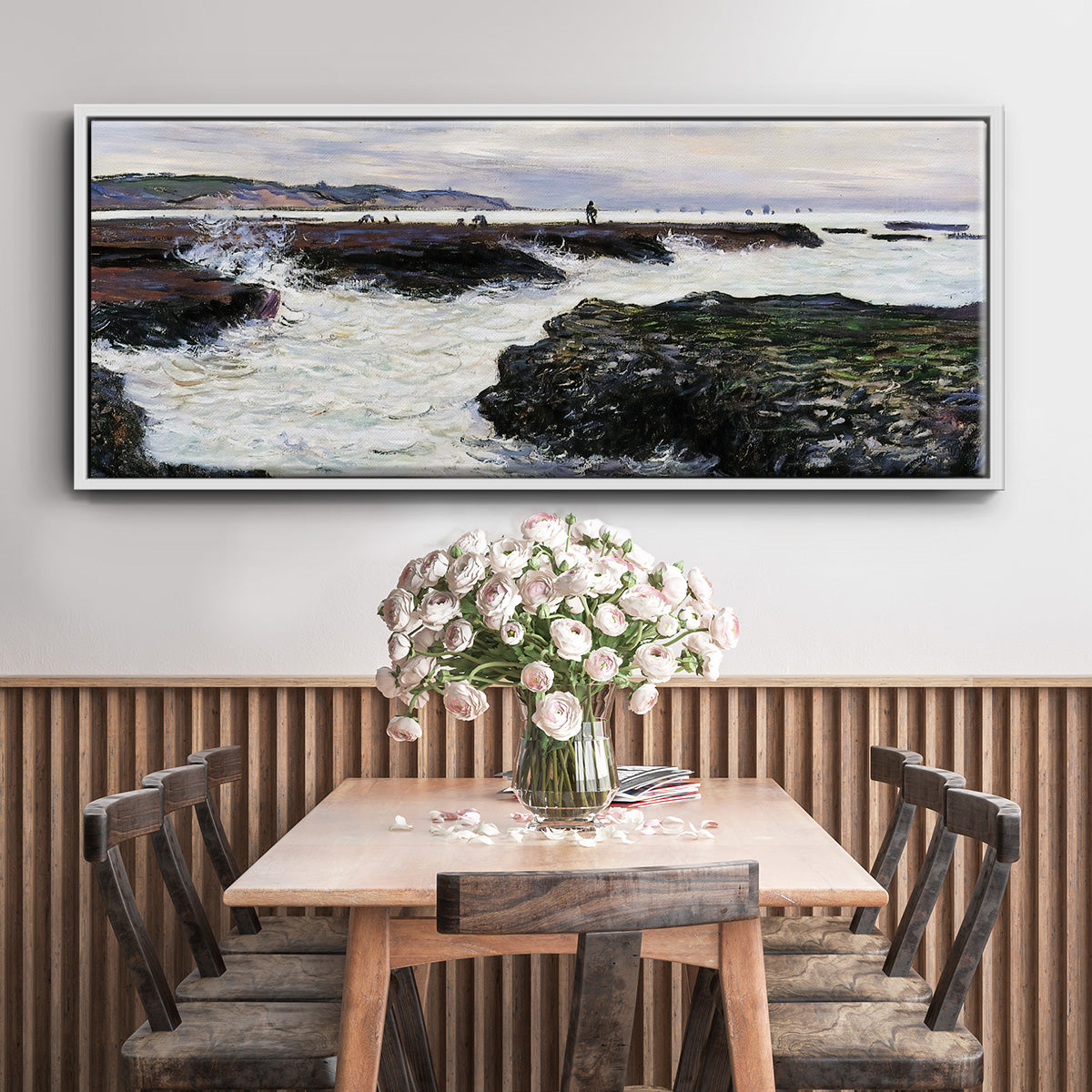 The Rocks at Pourville, Low Tide, 1882 - Floater Framed Canvas Print