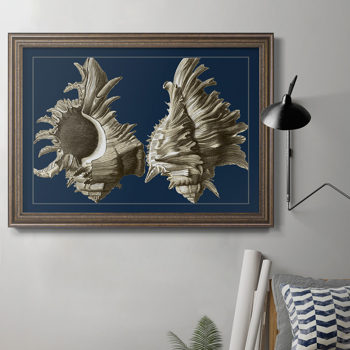 Conch Shells on Navy II Premium Framed Canvas- Ready to Hang