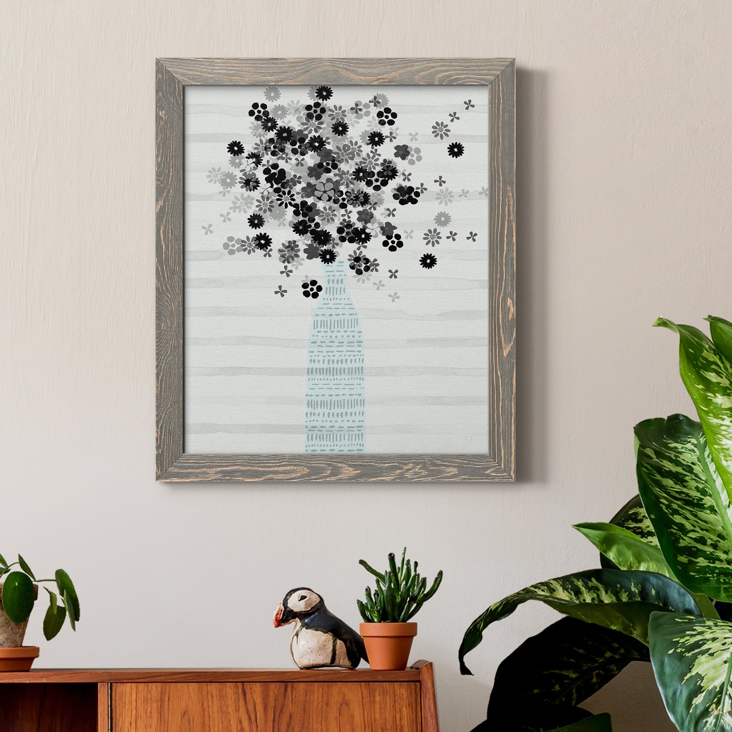 Bouquet of Black & White - Premium Canvas Framed in Barnwood - Ready to Hang