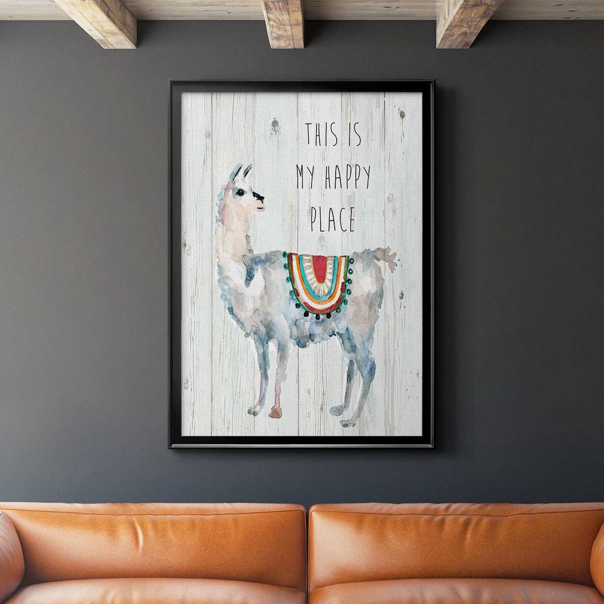 Llama Happy Place - Modern Framed Canvas Print