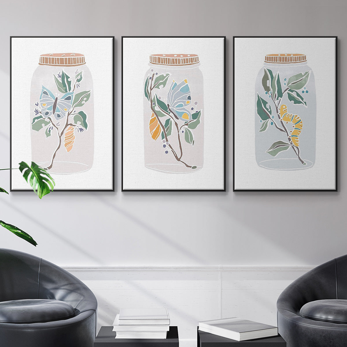 Muted Spring Arrangement I - Framed Premium Gallery Wrapped Canvas L Frame 3 Piece Set - Ready to Hang