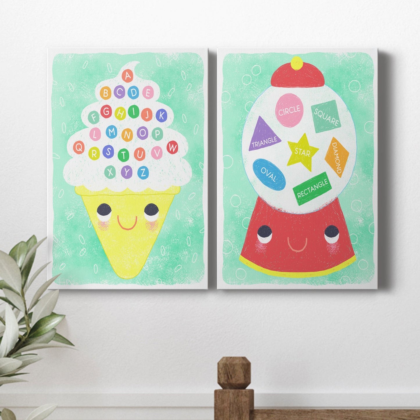 Ice Cream Alphabet Premium Gallery Wrapped Canvas - Ready to Hang - Set of 2 - 8 x 12 Each