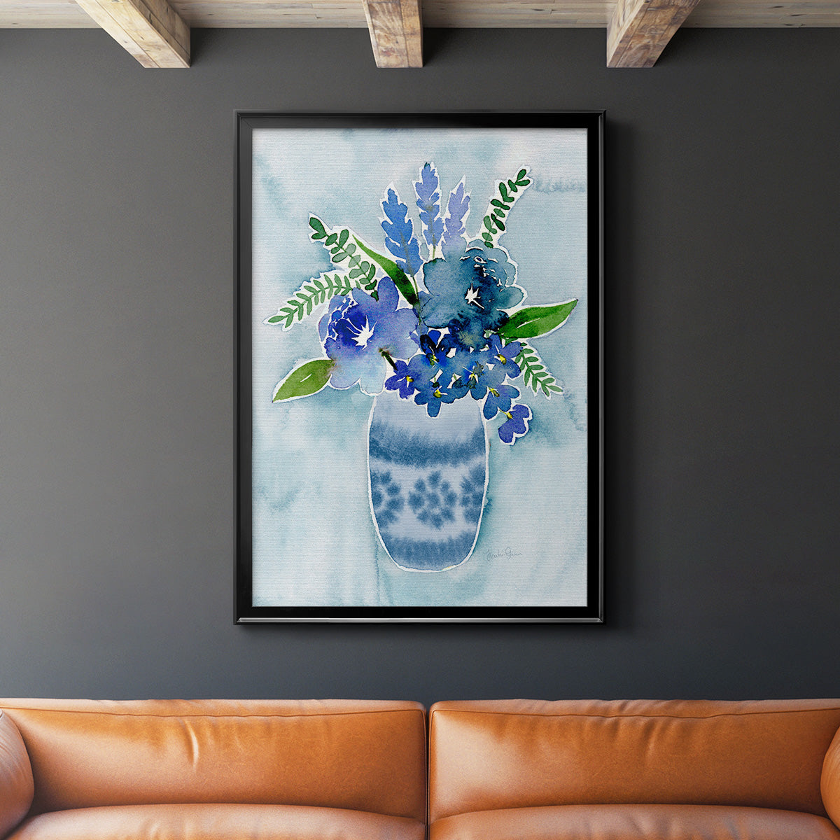 Blue Bouquet II - Modern Framed Canvas Print