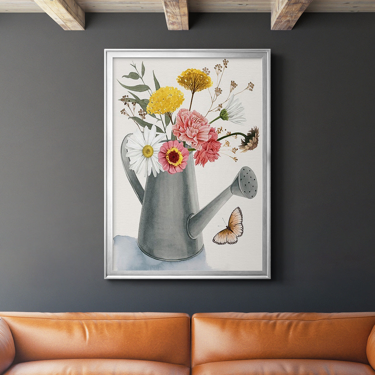 Watering Can Bouquet II - Modern Framed Canvas Print