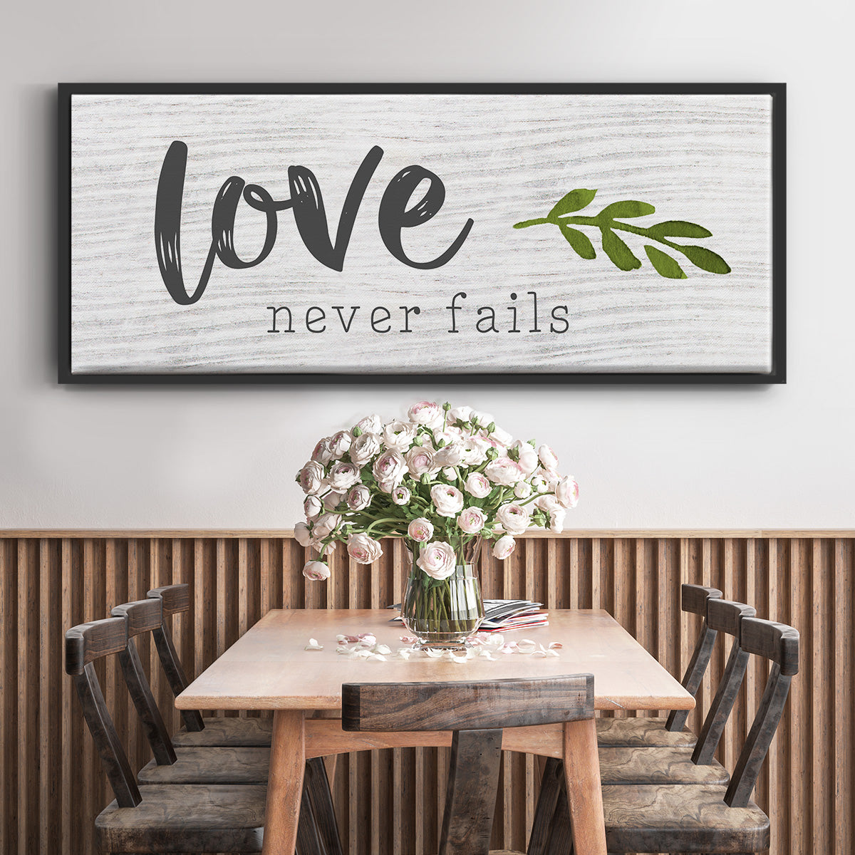 Love Never Fails - Floater Framed Canvas Print