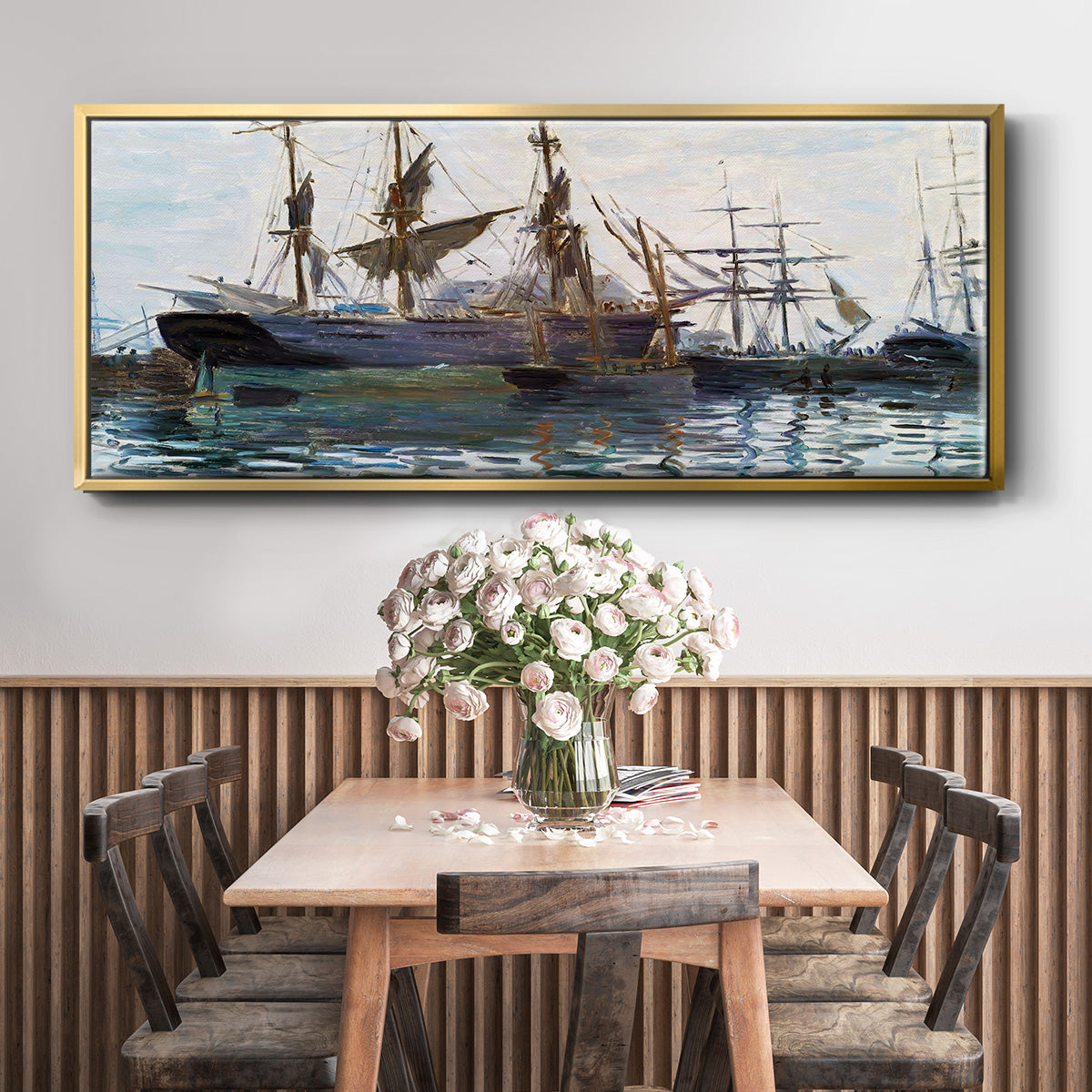 Ships in Harbor, 1873 - Floater Framed Canvas Print