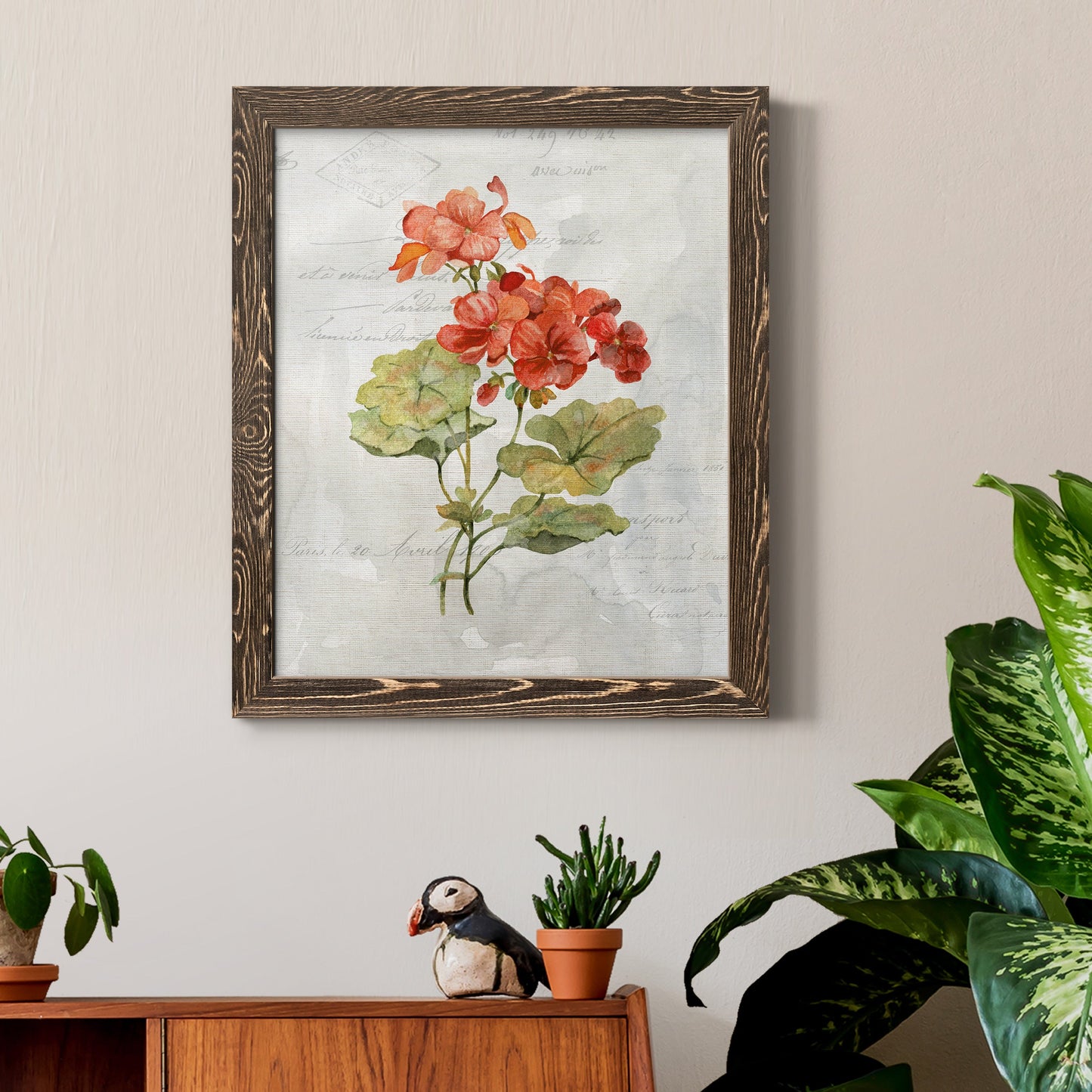 Linen Geranium - Premium Canvas Framed in Barnwood - Ready to Hang