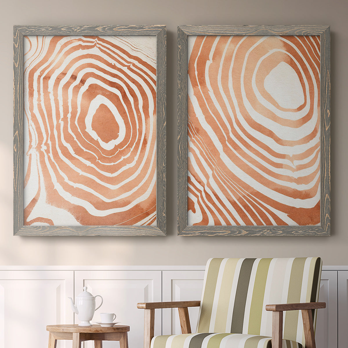 Wood Grain Suminagashi III - Premium Framed Canvas 2 Piece Set - Ready to Hang