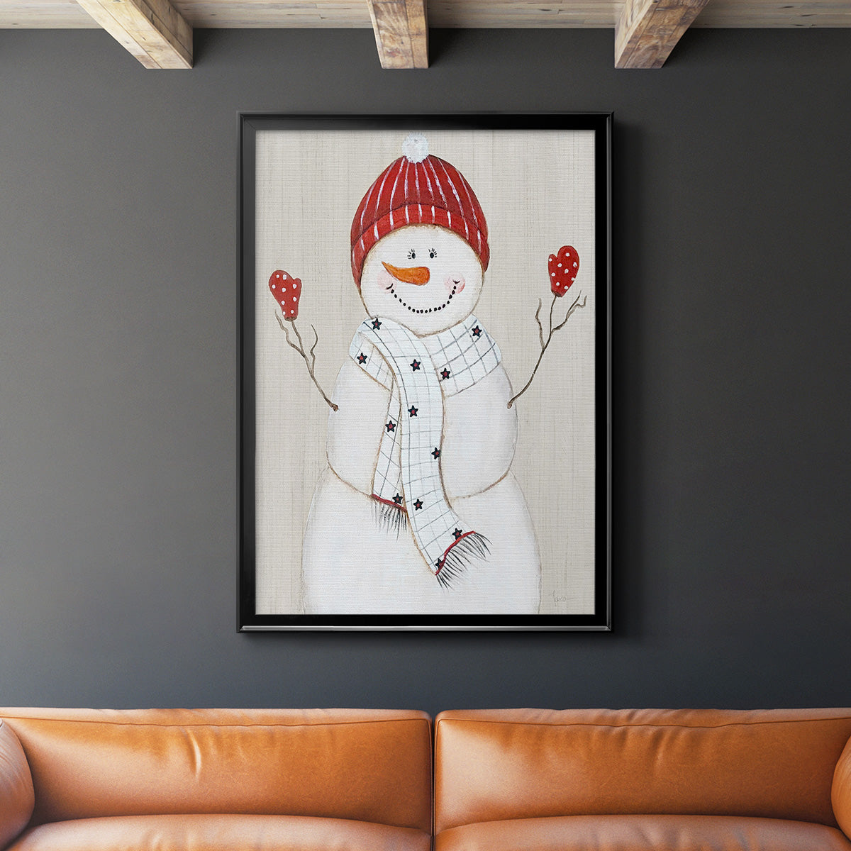 Festive Snowman III - Modern Framed Canvas Print