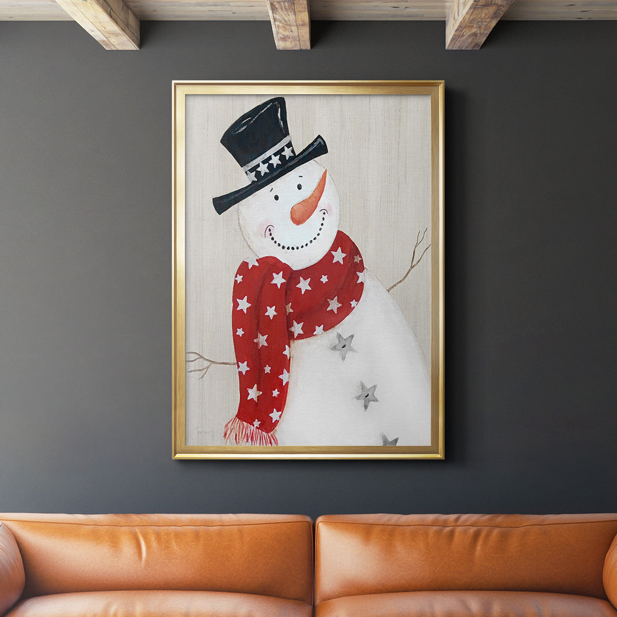 Festive Snowman I - Modern Framed Canvas Print