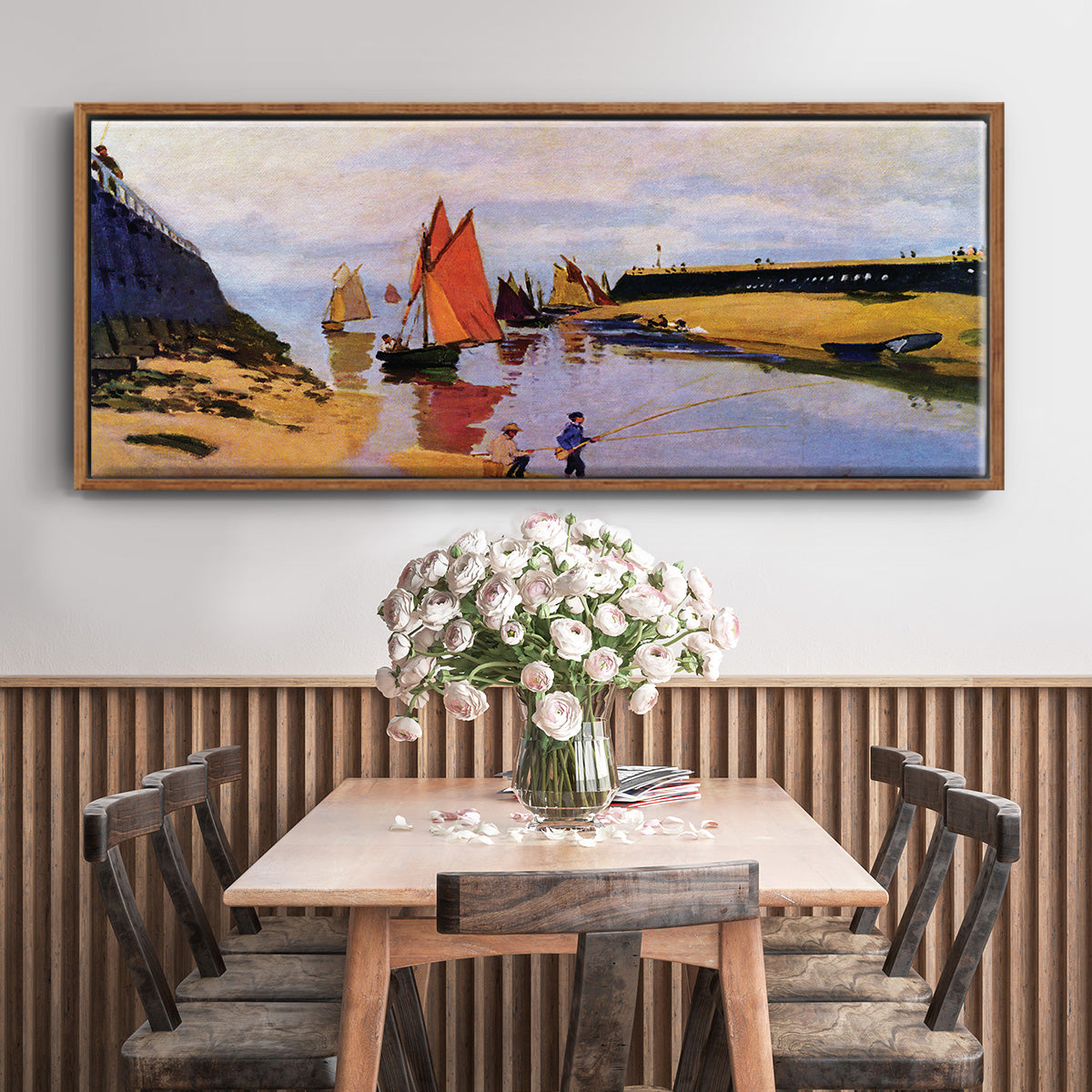 Breakwater at Trouville, Low Tide, 1870 - Floater Framed Canvas Print