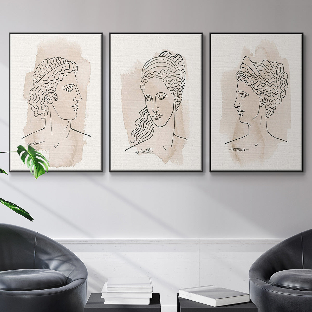 Greek Busts IV - Framed Premium Gallery Wrapped Canvas L Frame 3 Piece Set - Ready to Hang