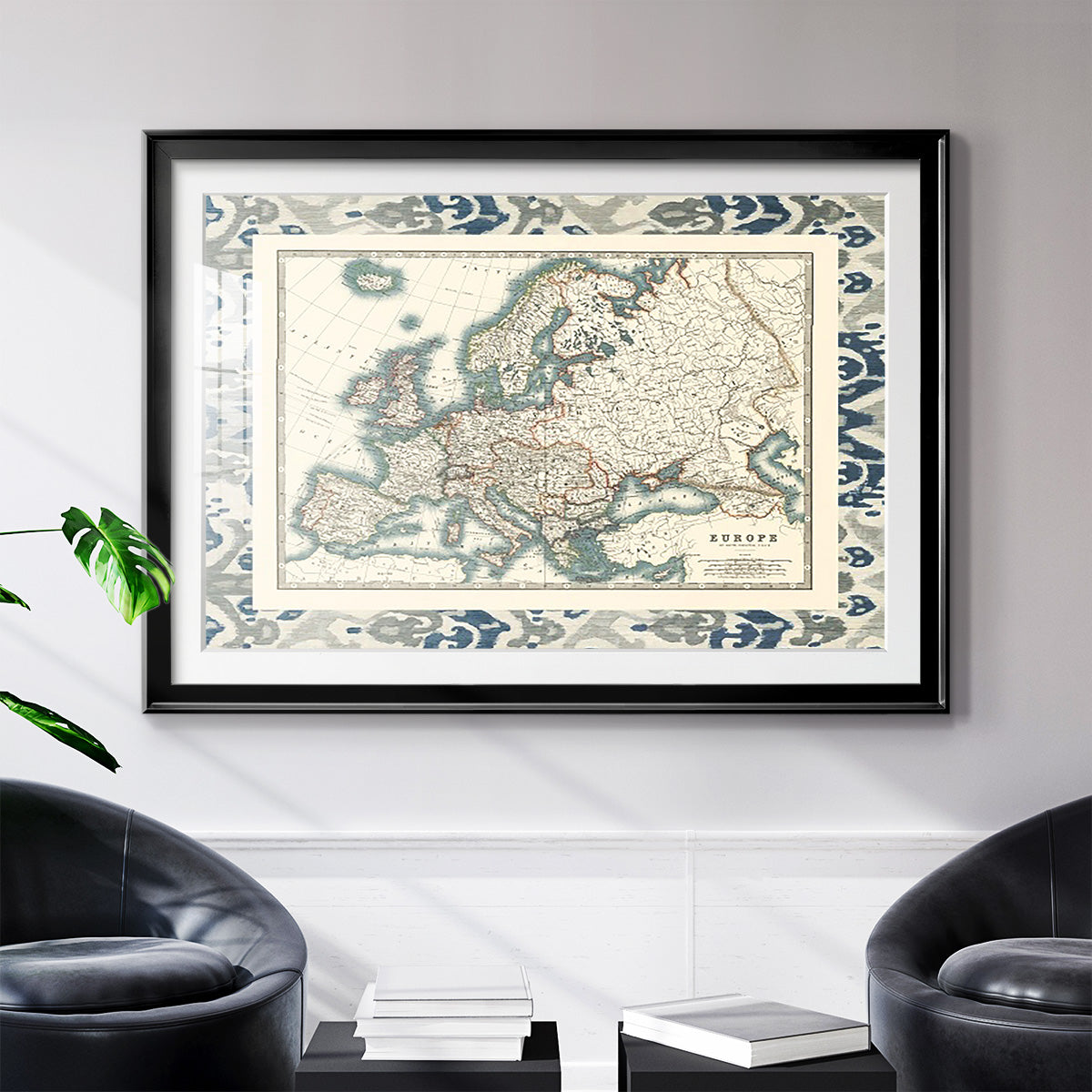 Bordered Map of Europe - Modern Framed Art Print