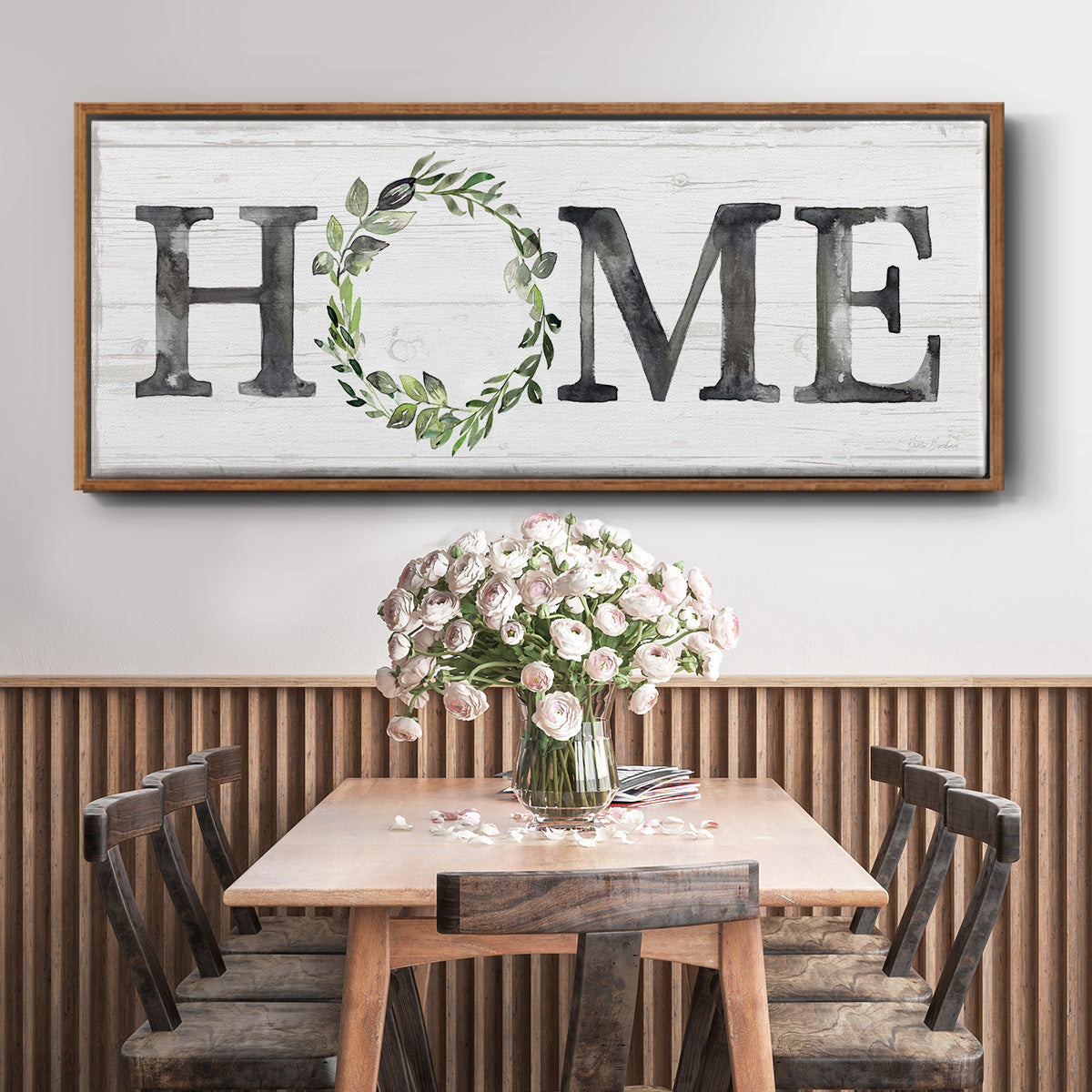 Gray Home Wreath - Floater Framed Canvas Print