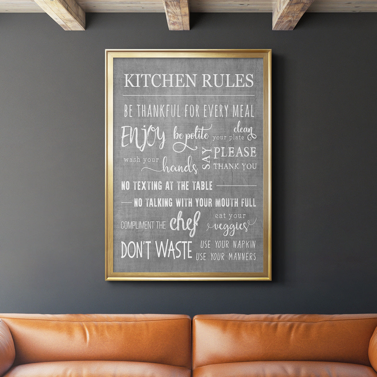 Neutral Kitchen Rules - Modern Framed Canvas Print