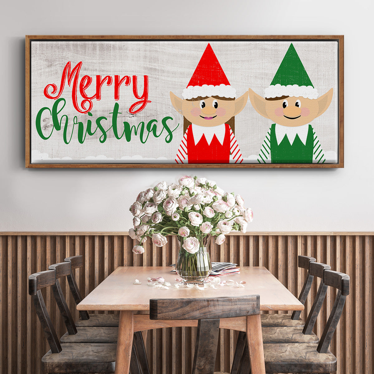 Christmas Elf Couple - Floater Framed Canvas Print
