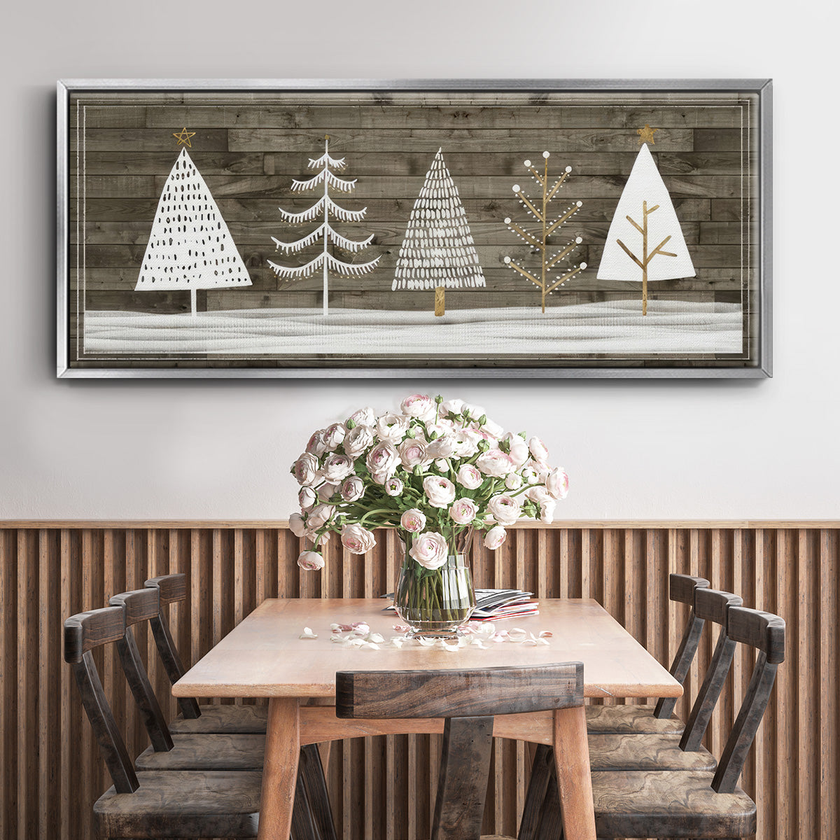 Wooded White Christmas Collection D - Floater Framed Canvas Print