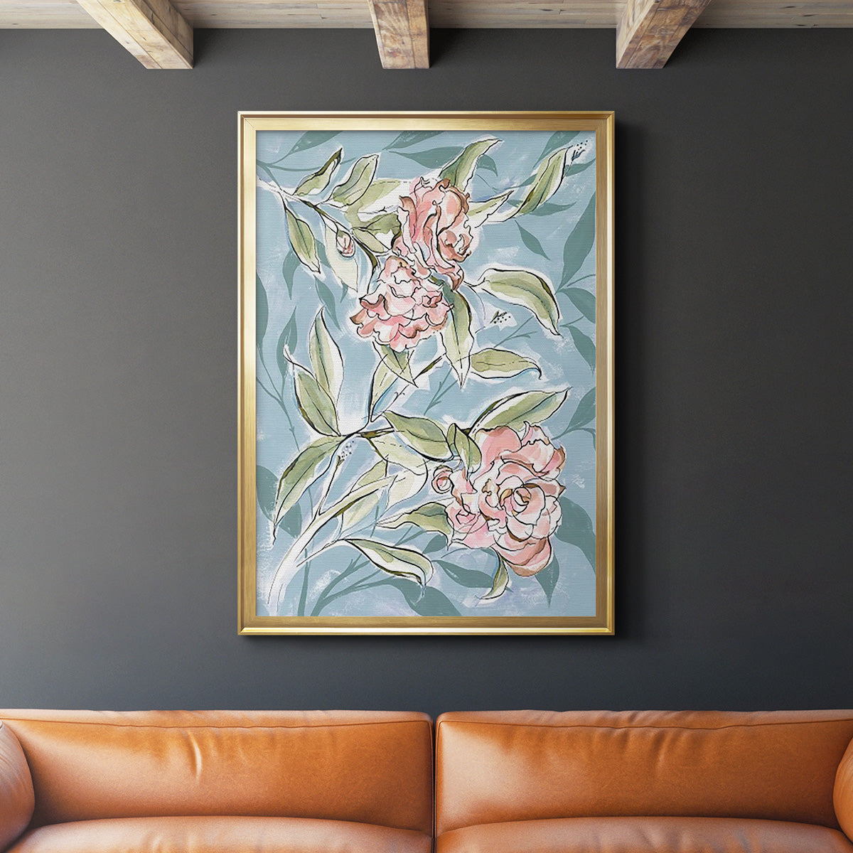 Faded Camellias I - Modern Framed Canvas Print