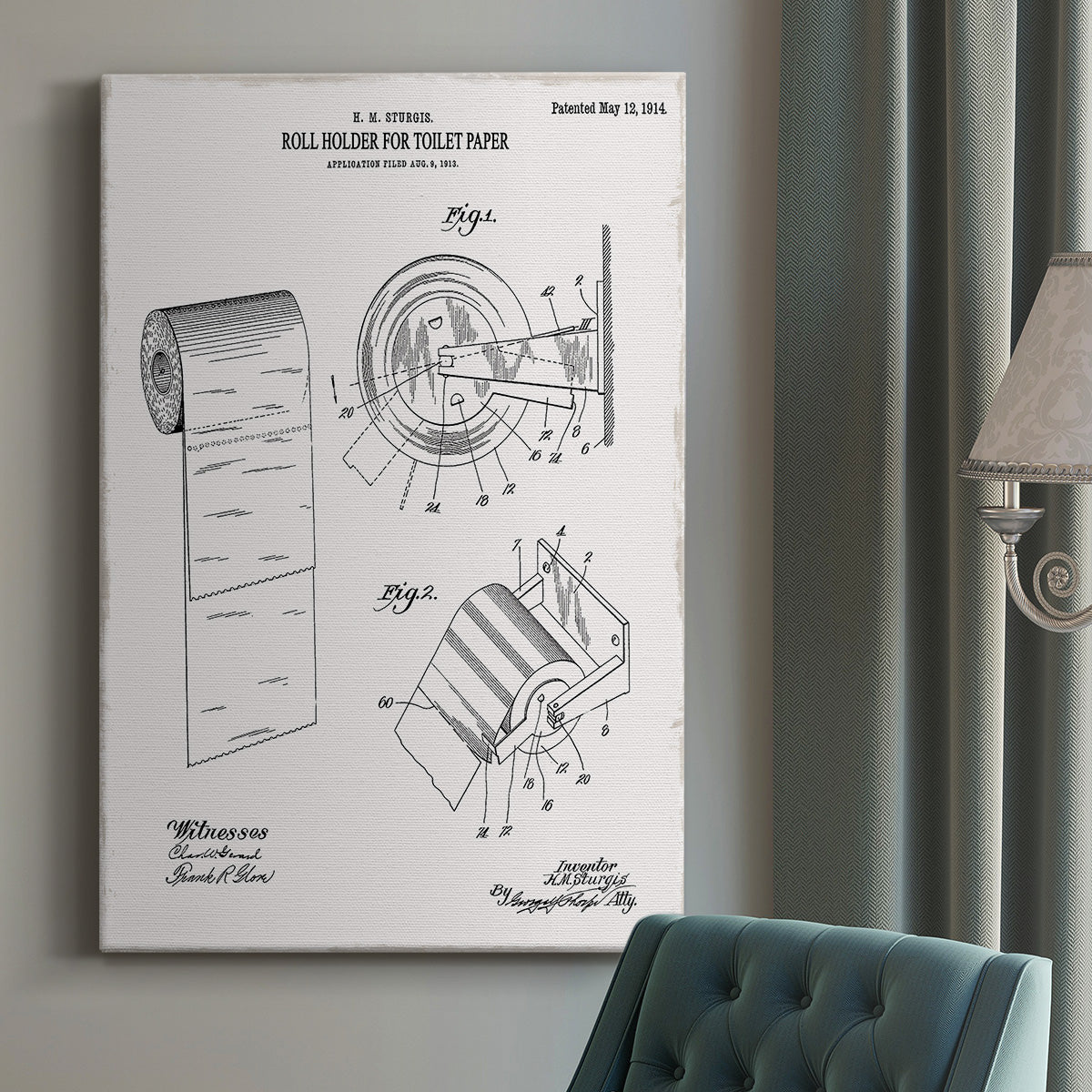 Toilet Paper Patent III Premium Gallery Wrapped Canvas - Ready to Hang