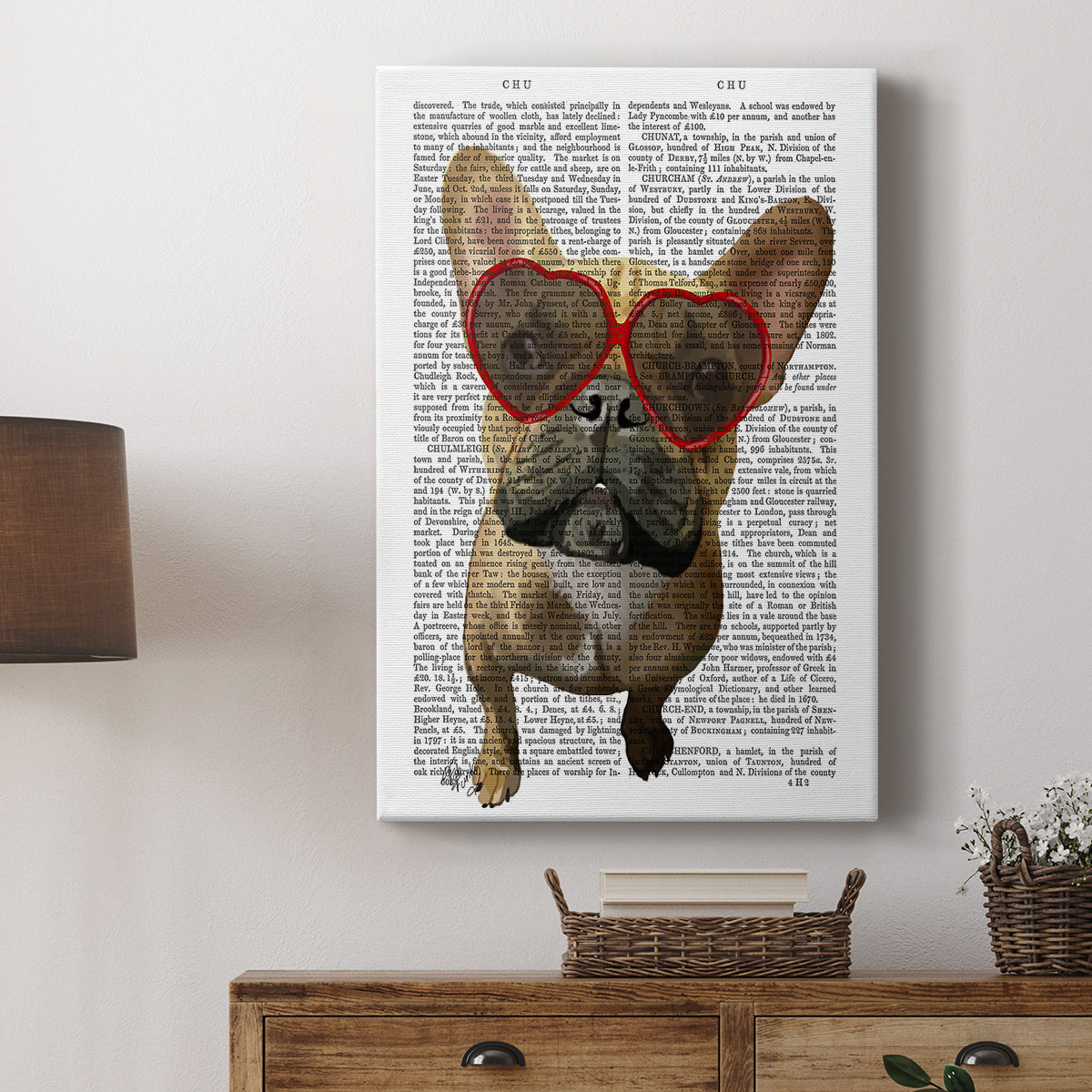 French Bulldog and Heart Glasses - Canvas Art Print